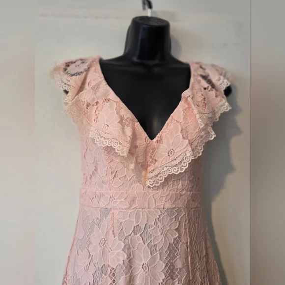 Maniju Pink Lace Feminine Floral Gown - Picture 3 of 8